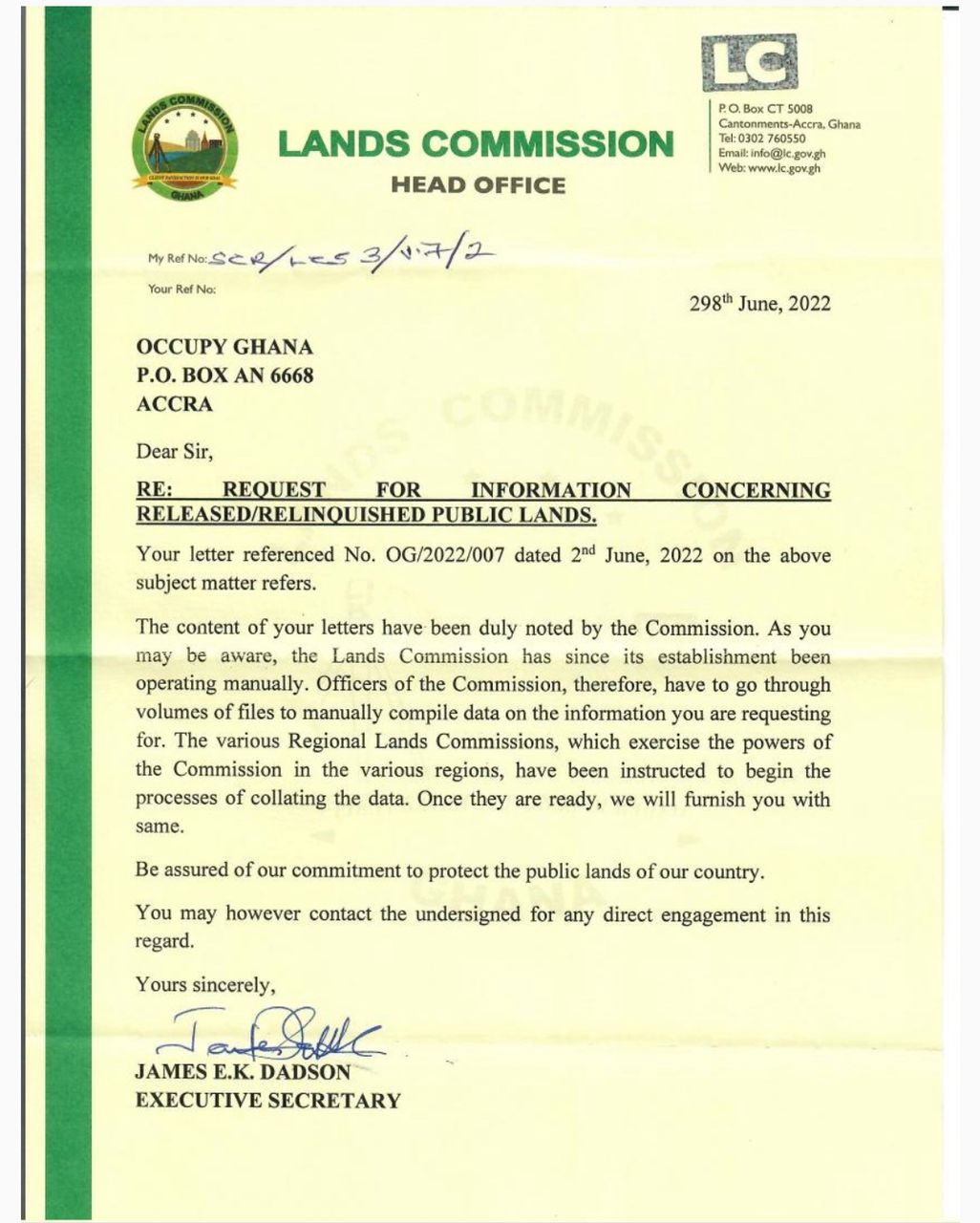 RE REQUEST FOR INFORMATION CONCERNING RELEASED/RELINQUISHED LANDS