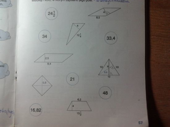 Pomocy! Ćwiczenie 4 strona 57 klasa 6 Oblicz pole każdego wielokąta