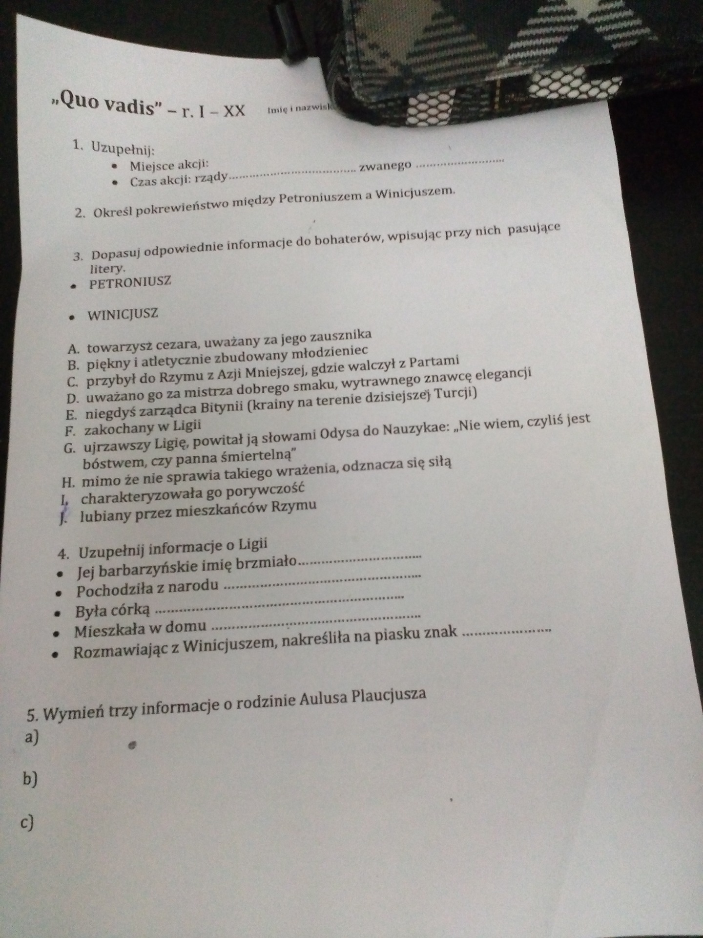 Quo Vadis Test Pytania Otwarte Margaret Wiegel