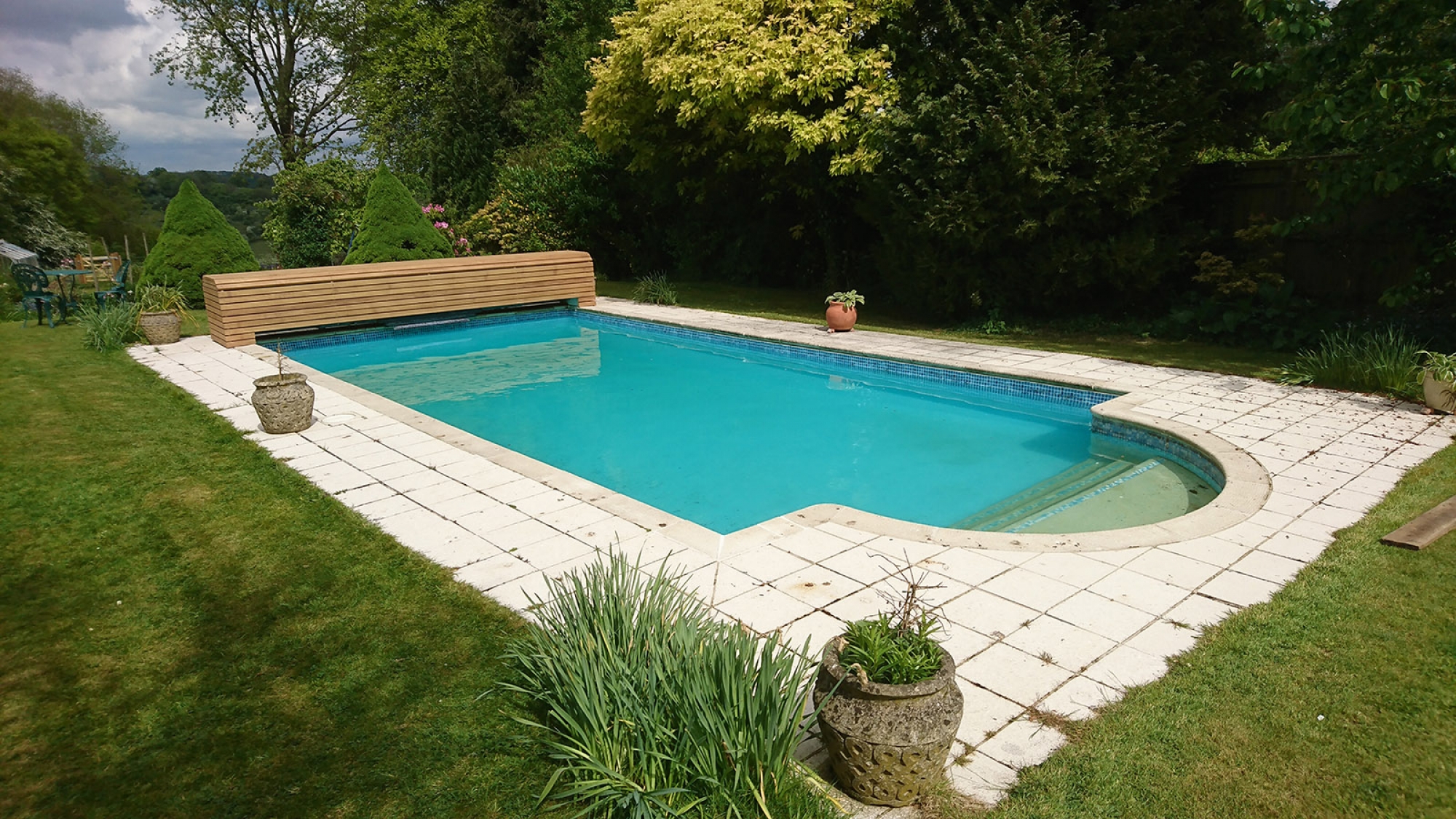 Ocea Automatic Pool Covers Deck Mounted Edge Bench Wooden