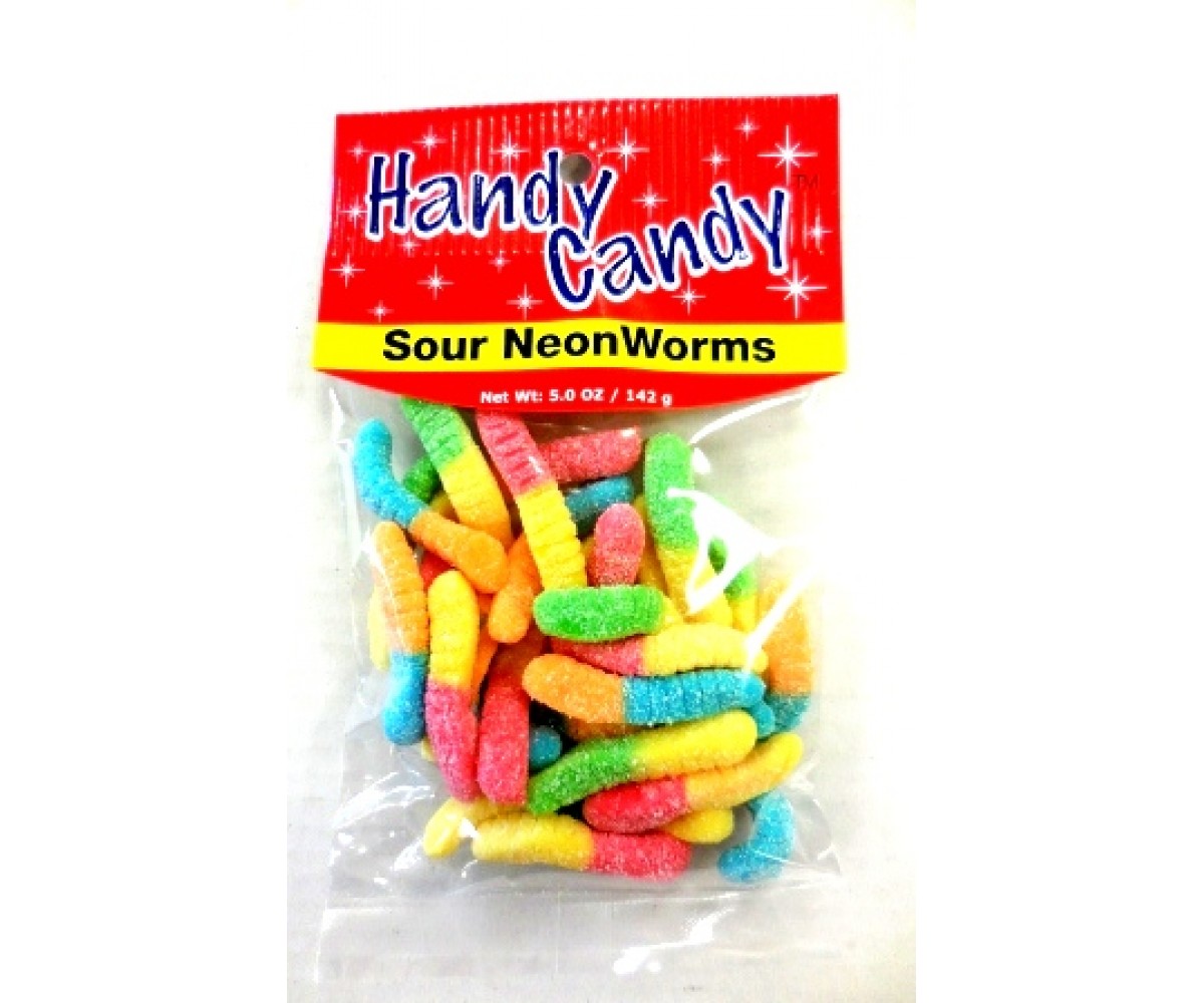Candy, Sour Neon Worms Handy Candy