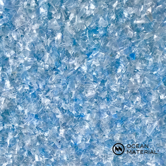 Recycled PET Flakes (Ocean Bound / Clear Blue) Ocean Material® Shop
