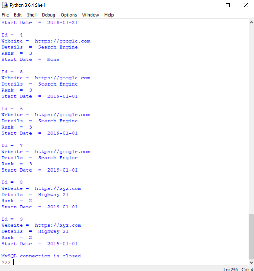 Python Code to Select Data from MySQL OCJP