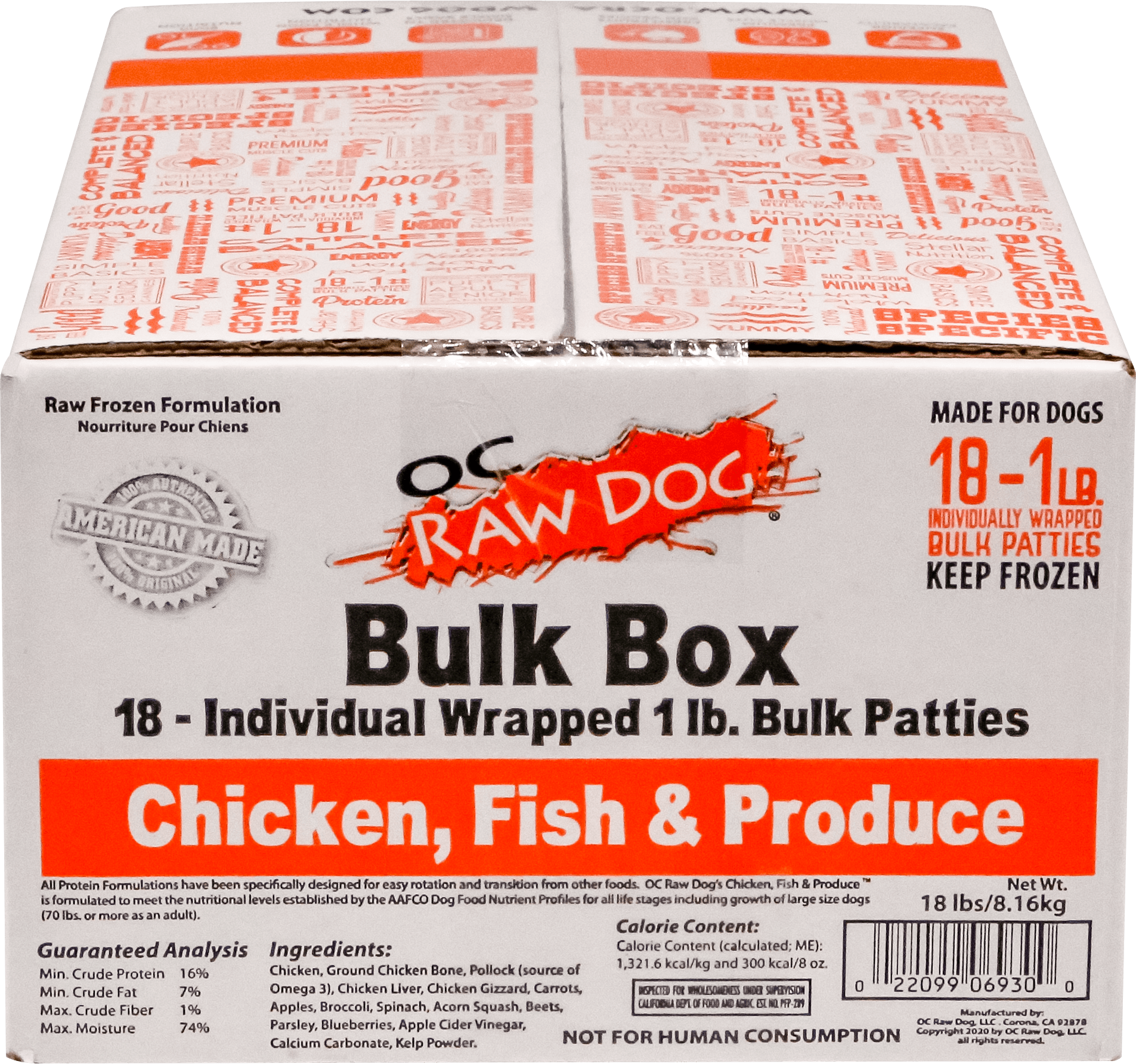 CHICKEN, FISH & PRODUCE 18 Bulk Box OC Raw Dog