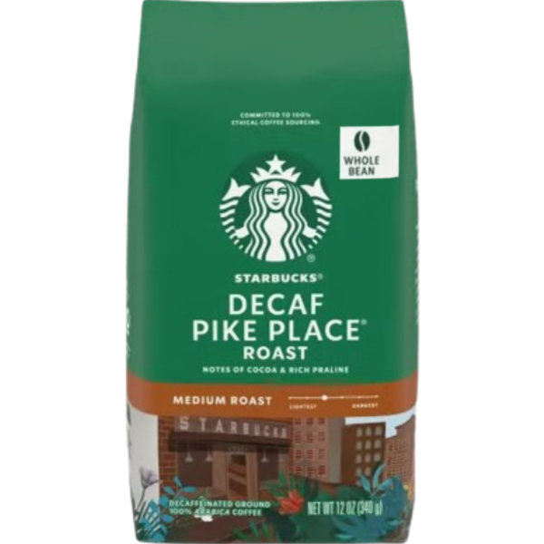 Starbucks Whole Bean Decaf Pike Place 6/1lb Americraft Coffee and Tea