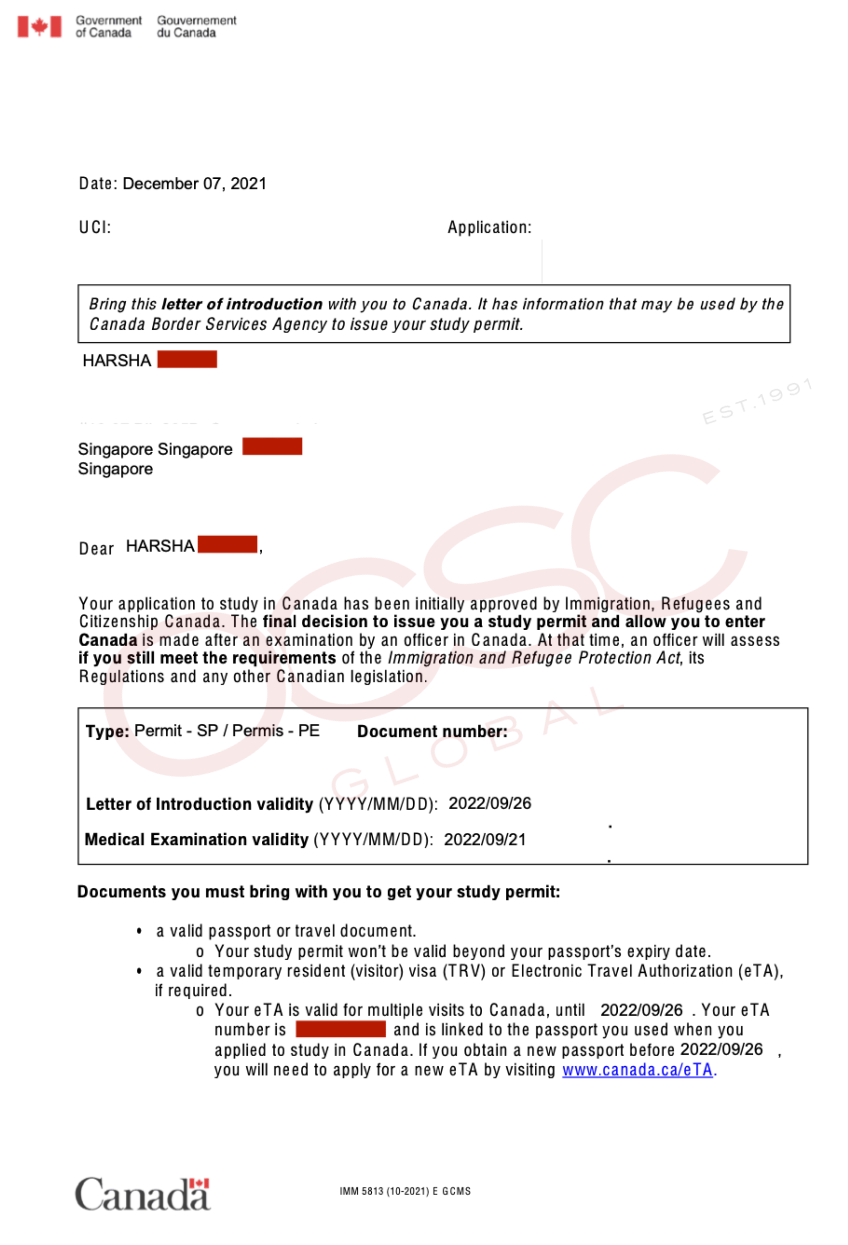 Approval for Canada Study Permit Reapplication OCSC Global