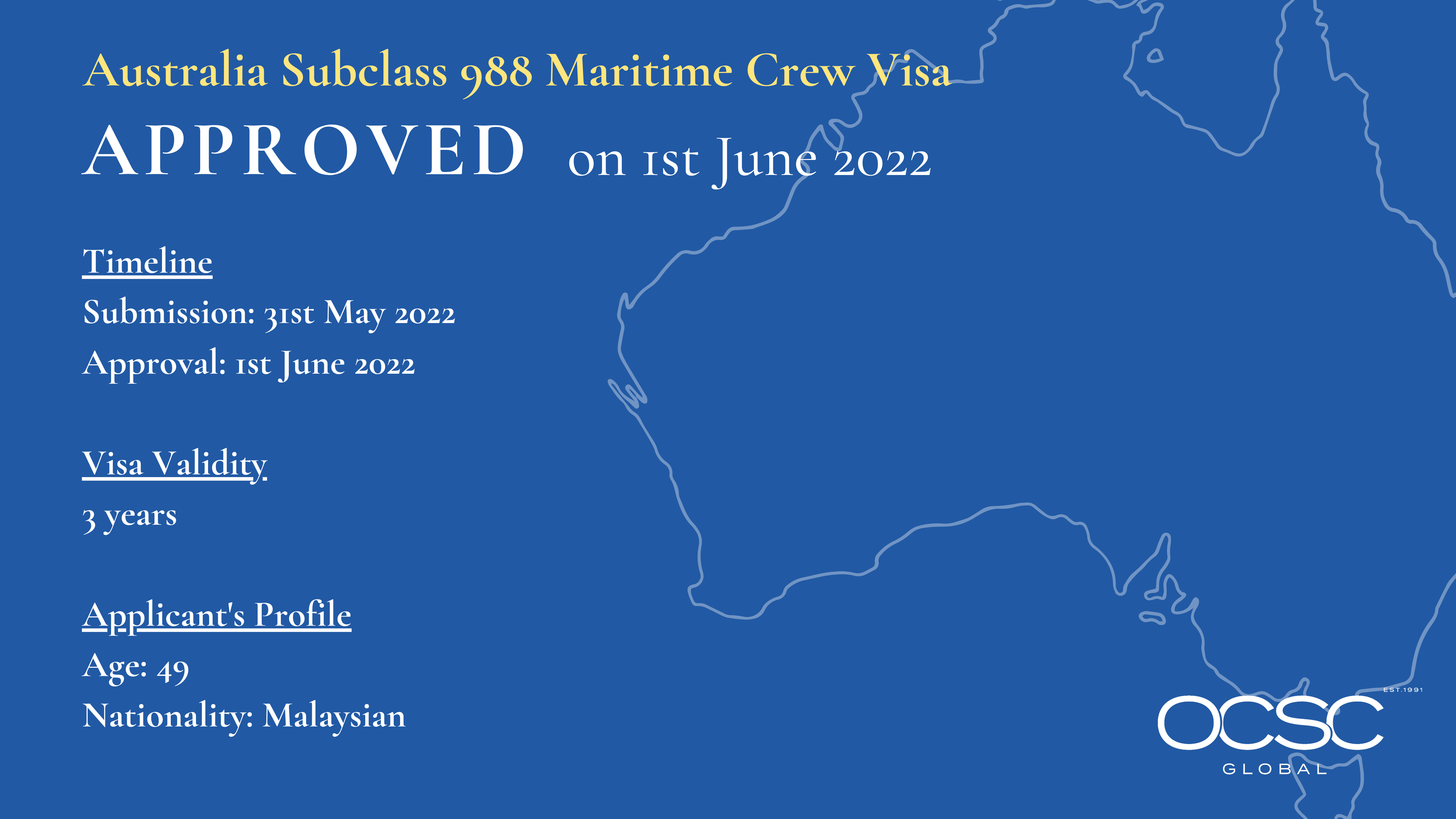 Approval for Australia Maritime Crew Visa Subclass 988 OCSC Global