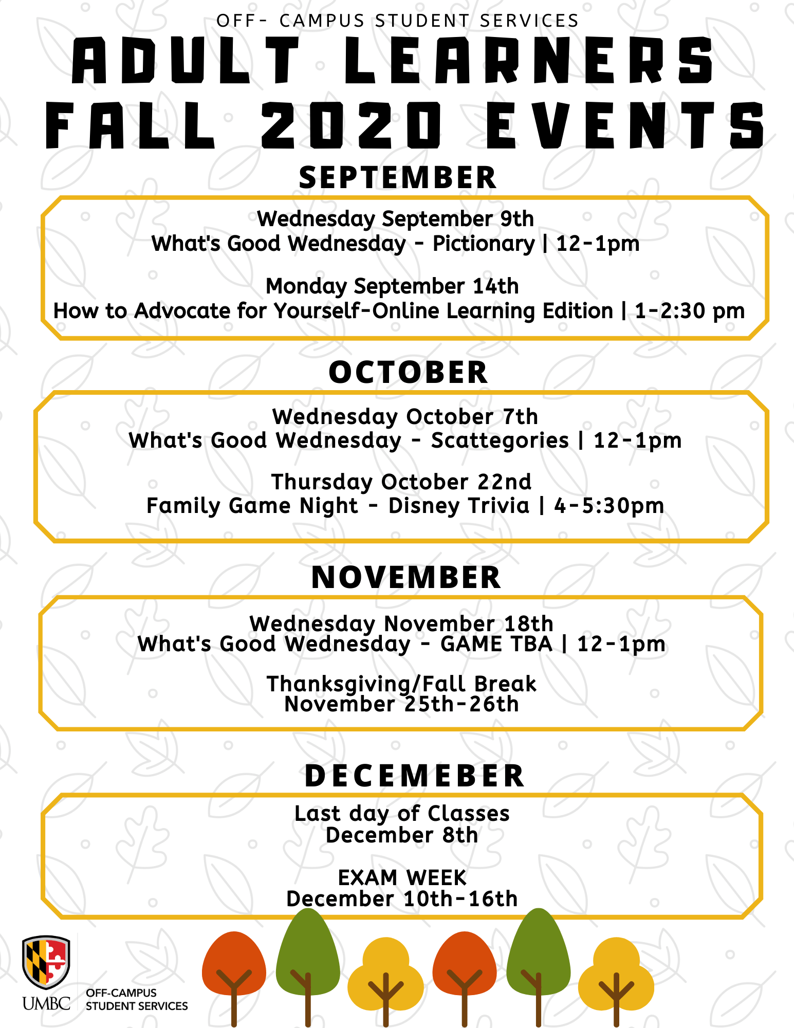 umbc fall semester 2023 Adult Learners Off Campus Student Services UMBC