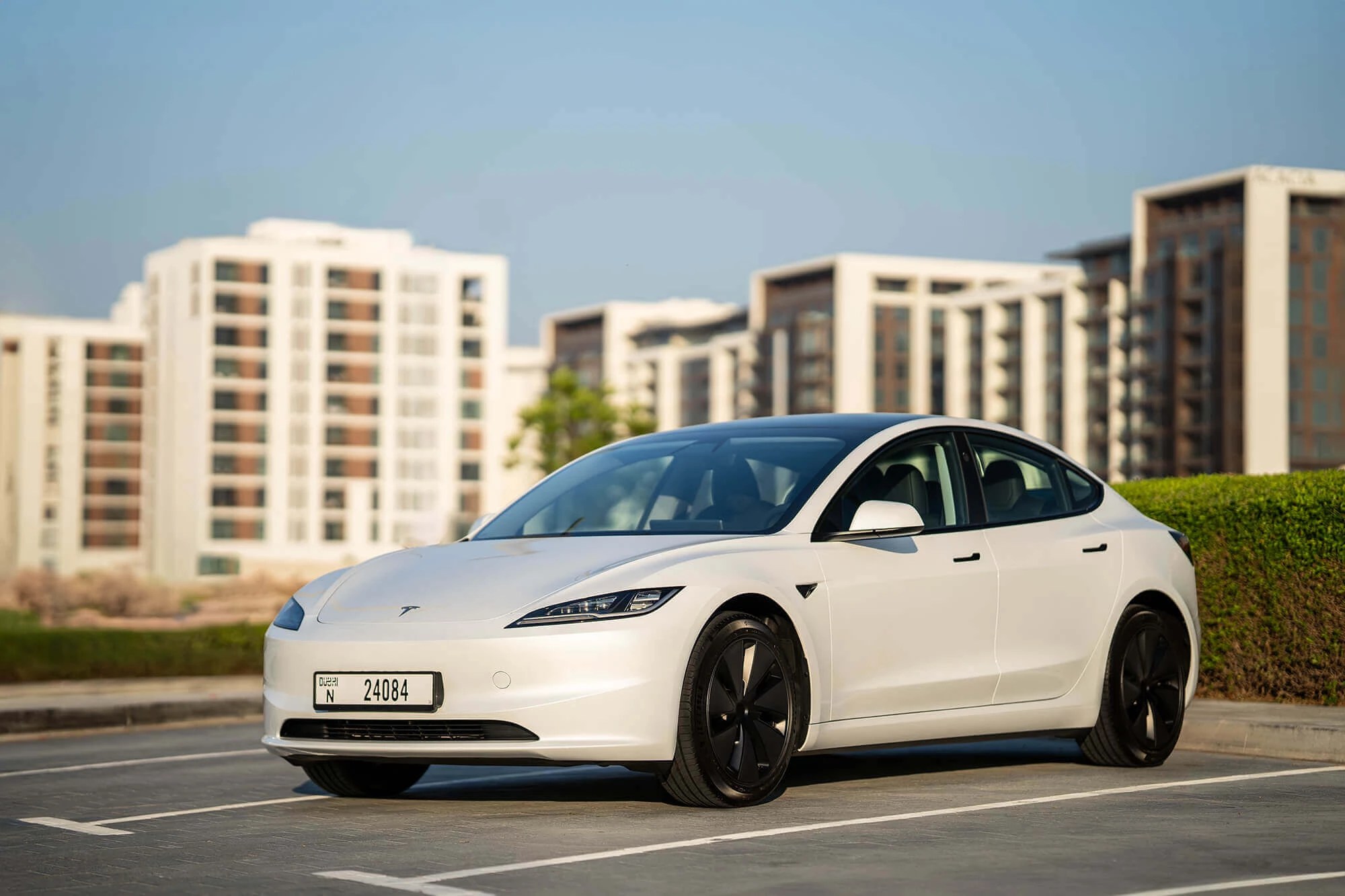 Rent Tesla Model 3 White in Dubai Electric Octane Luxury Car Rental