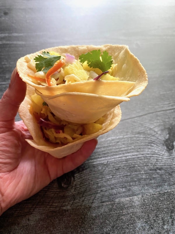 Hawaiian Chicken Taco Cones with Spicy Lime Slaw Octofree