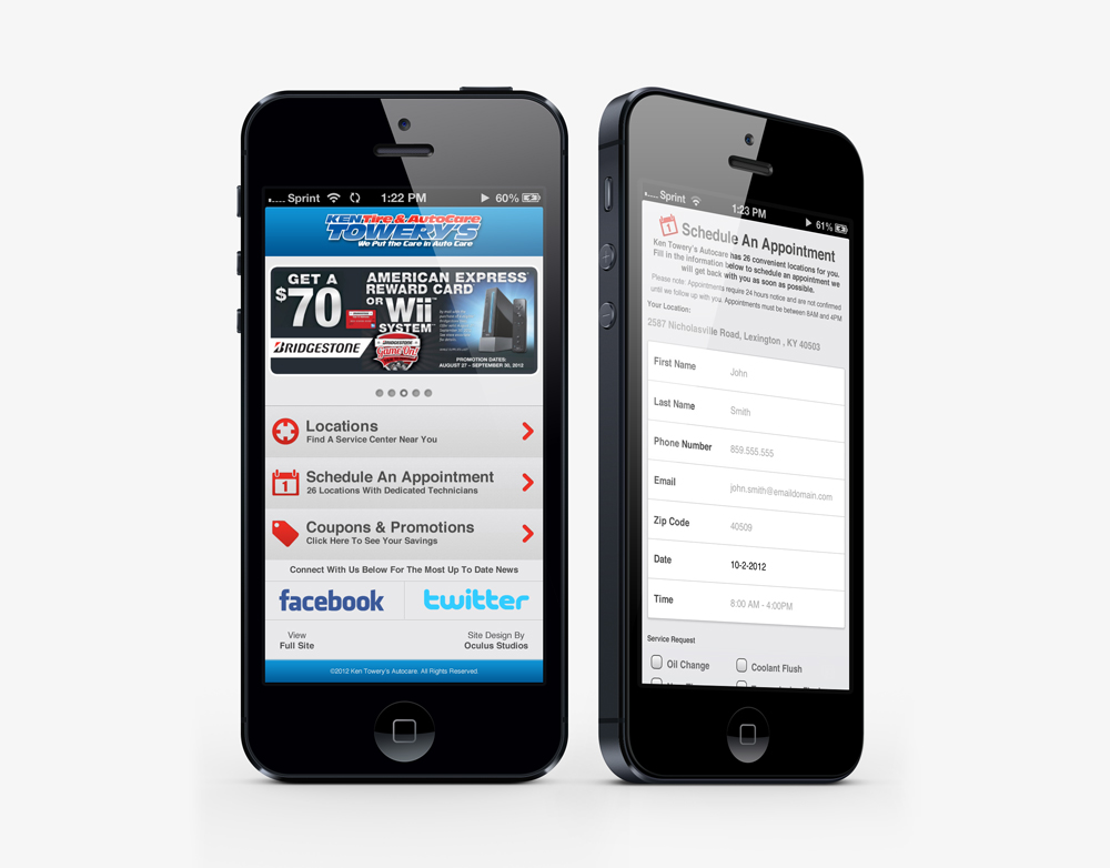 Lexington Mobile site design for Ken Towery's Tires