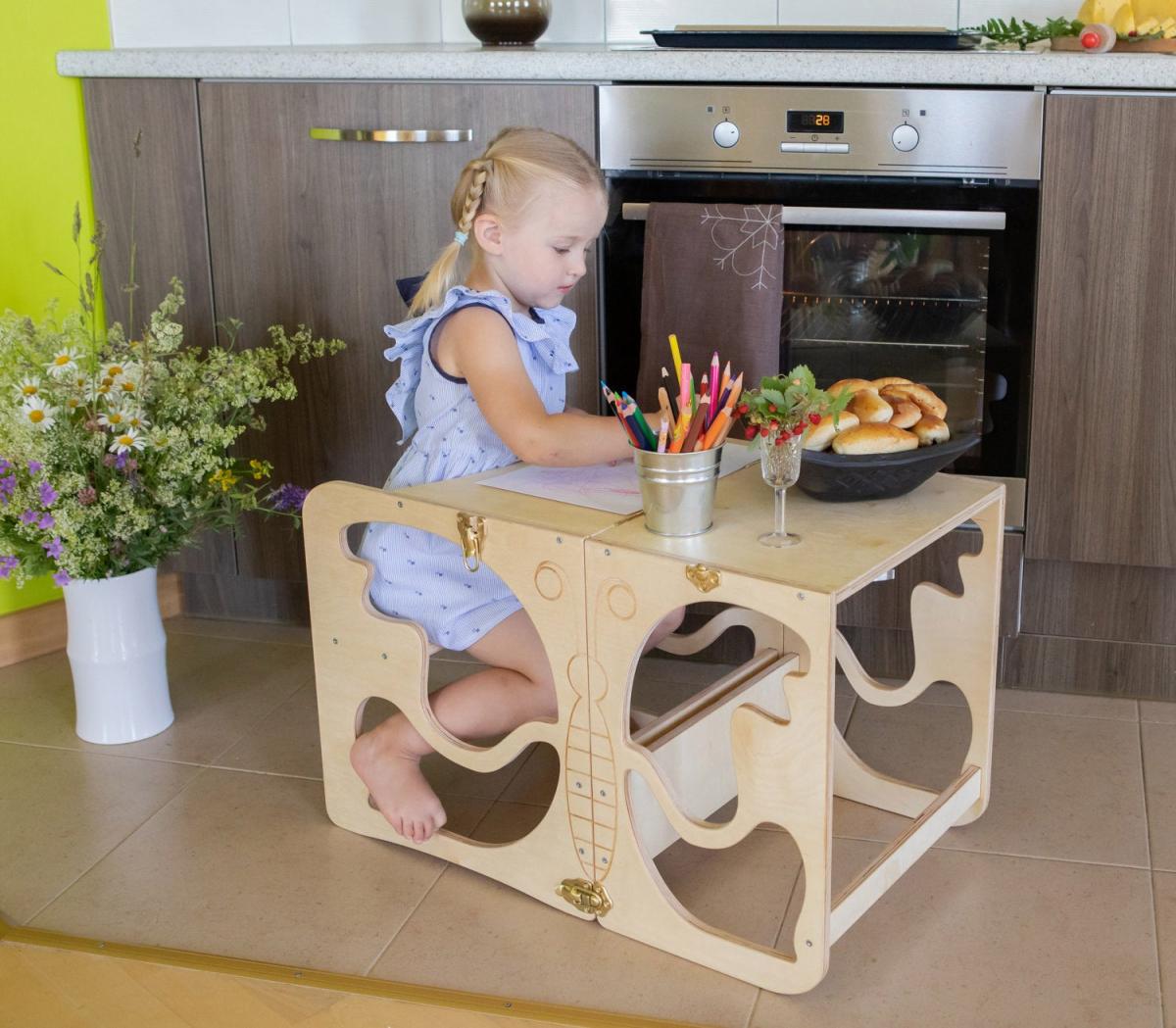 This Awesome Toddler Kitchen Tower Helper Stool Also Doubles as a Craft