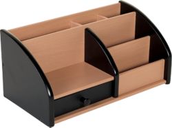 Osco Wooden desk organiser Black and beech stationary pen storage