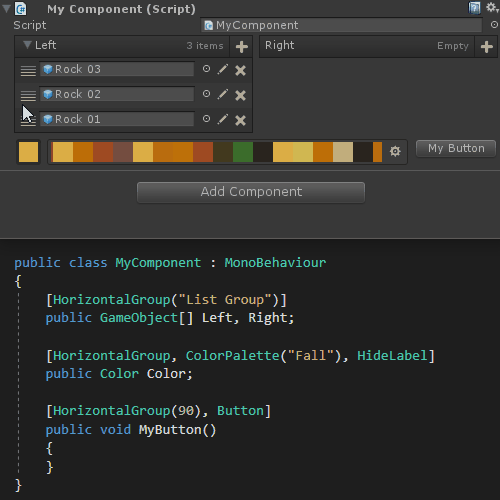 Horizontal Group Attribute for Unity with Odin Inspector