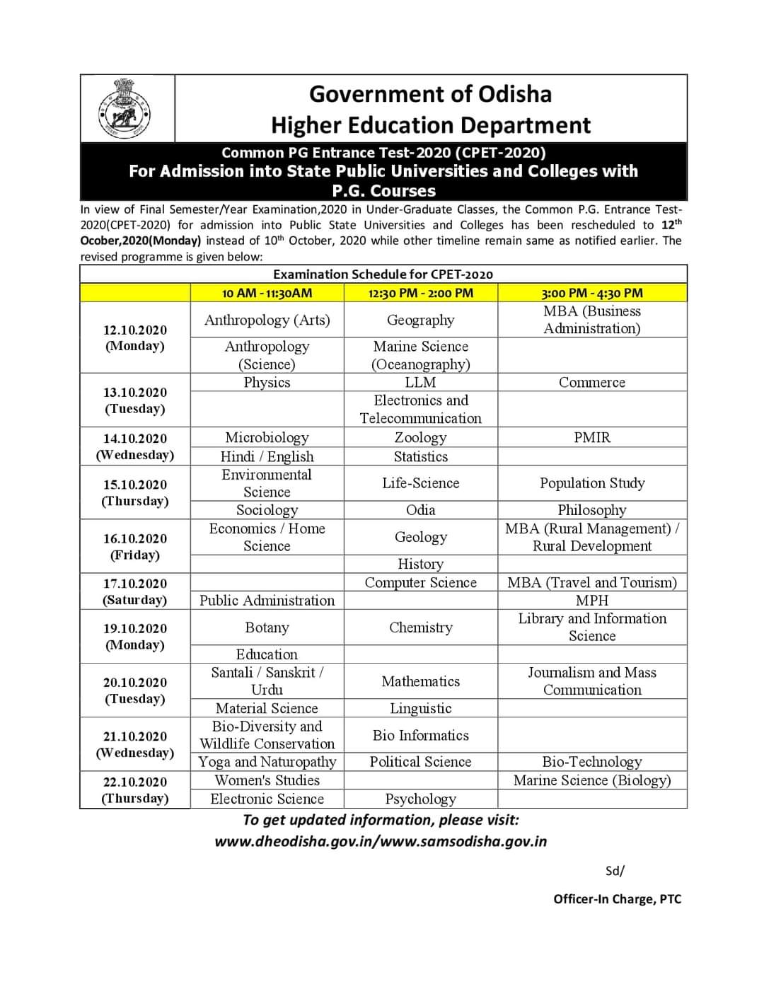 PG Entrance Examinations In Odisha From Oct 12 To 22 odishabytes