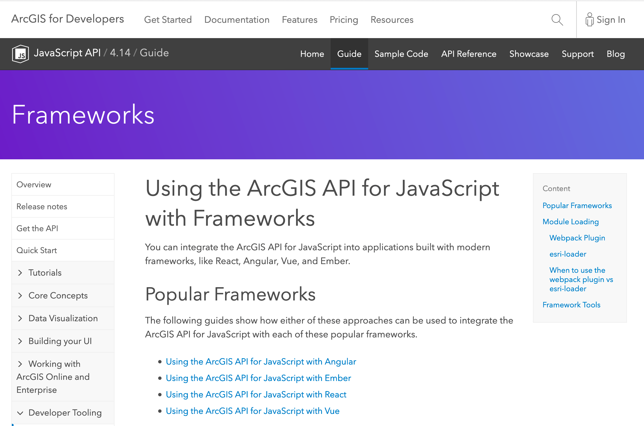 ArcGIS API for JavaScript Using Frameworks
