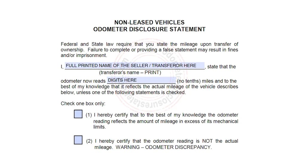 Odometer Disclosure Statement GA 2023 Form