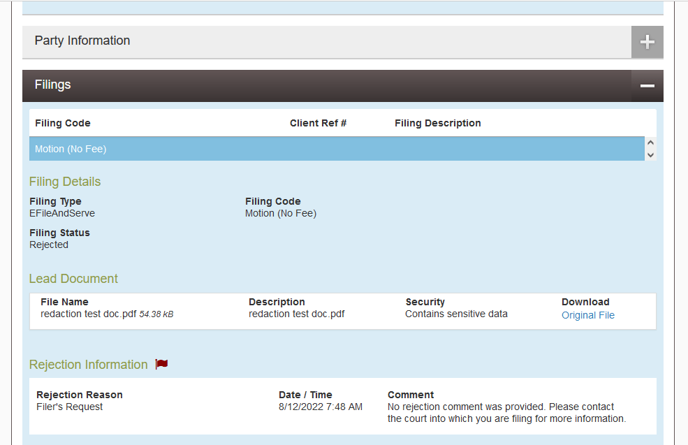 How Do I Download Documents Rejected by the Court? eFile