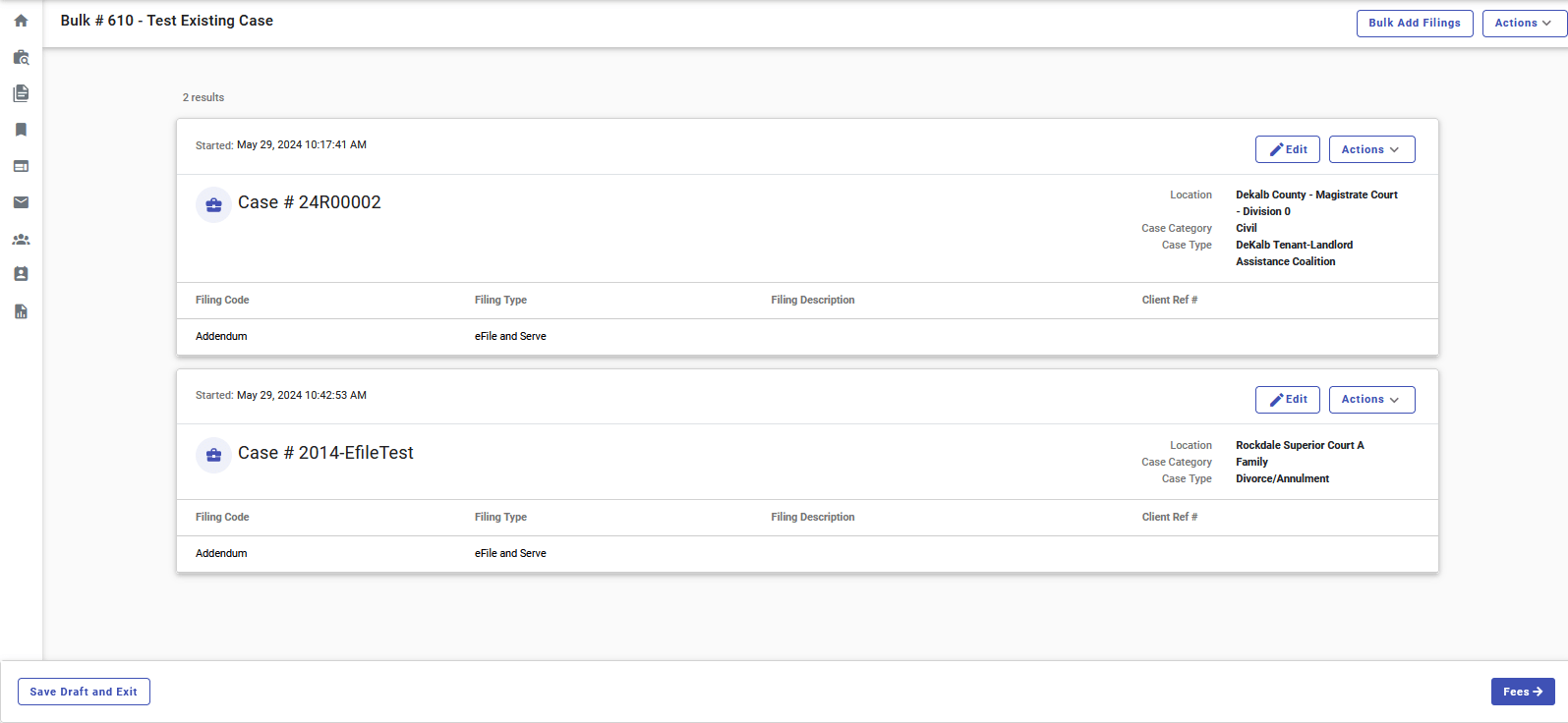 Create a New Bulk Filing for Subsequent Filings / Existing