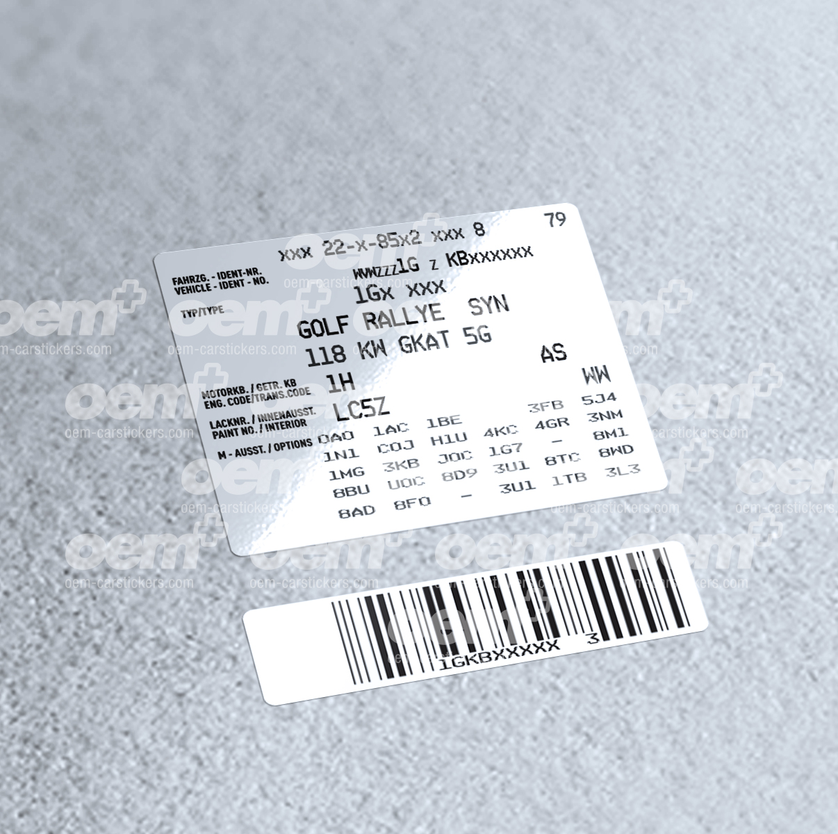 VIN Sticker and barcode OEM+