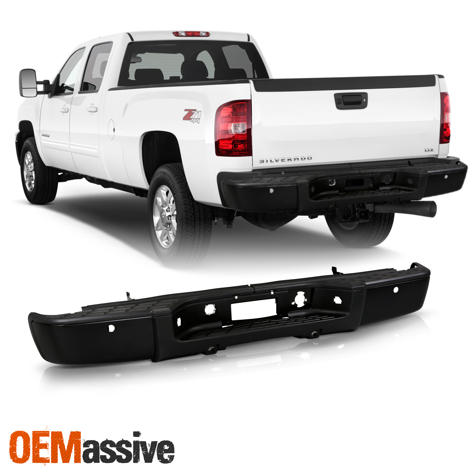 For 20072013 Silverado Sierra 1500 Black Rear Bumper with Parking