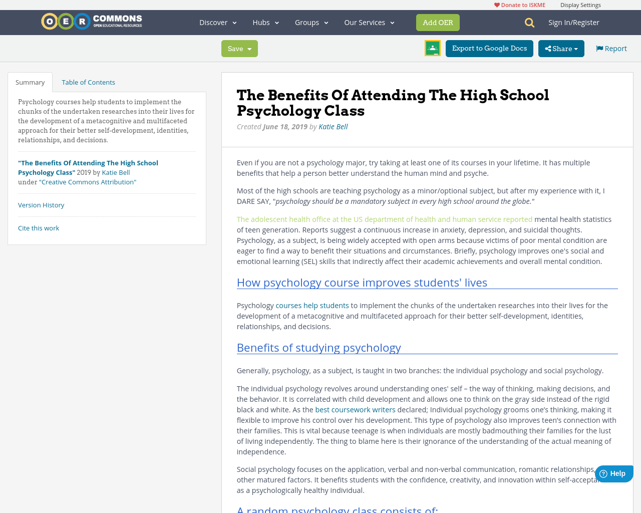 The Benefits Of Attending The High School Psychology Class OER Commons