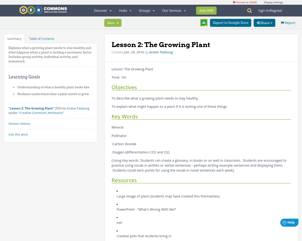 Lesson 2 The Growing Plant OER Commons