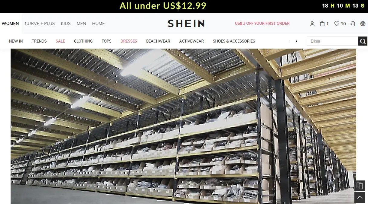 What does Shein's "International Warehouse" status mean and where is it?