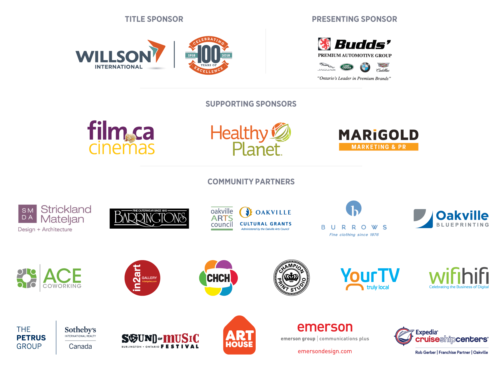 Oakville Festivals of Film and Art Sponsors2018