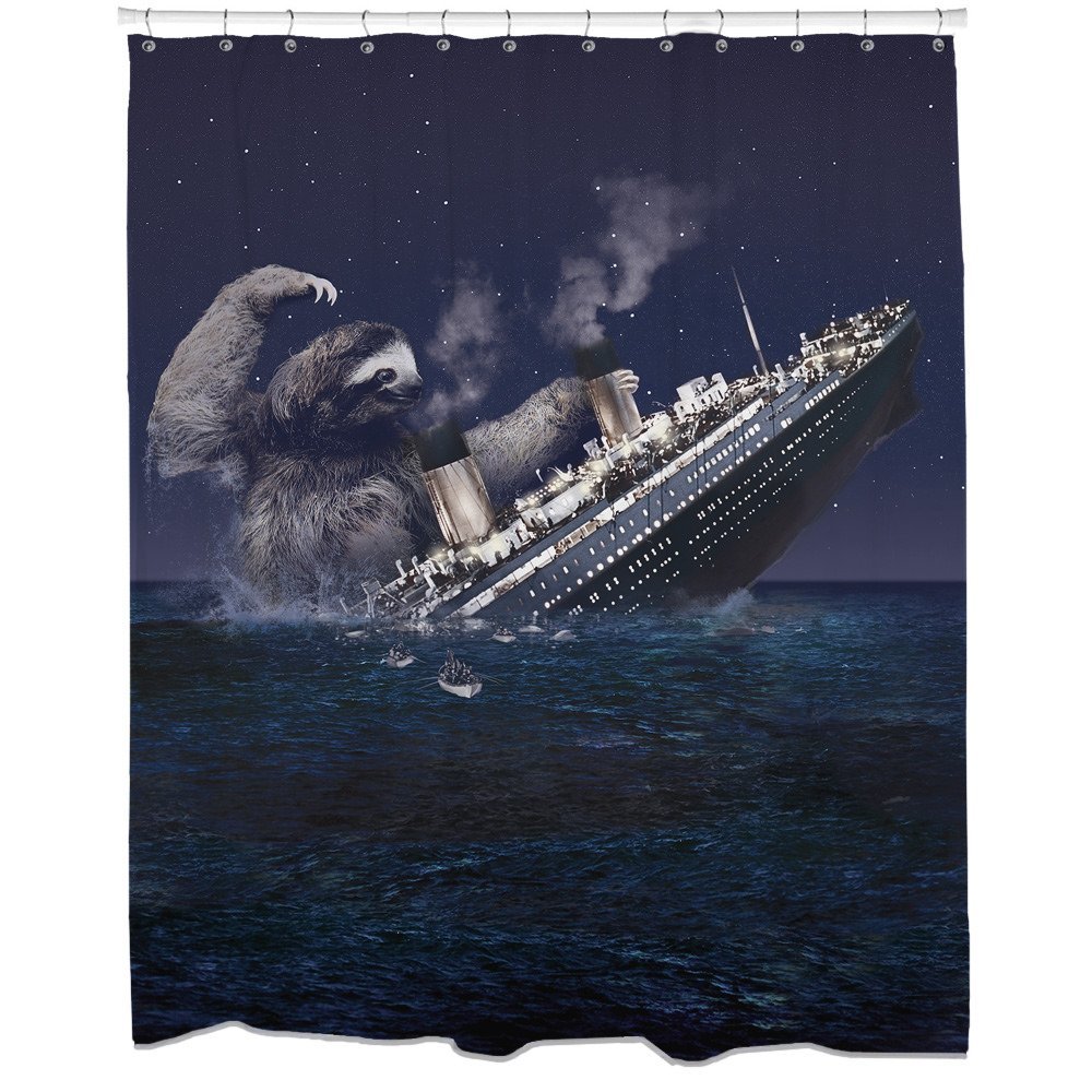 AMHNF Sloth Shower Curtain - Funny Animal Sketch, 70x70 Inches, Quick Dry Fabric