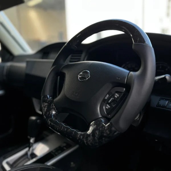 GU/GQ PATROL BLACK LEATHER & CARBON FIBRE STEERING WHEEL UPGRADE Off