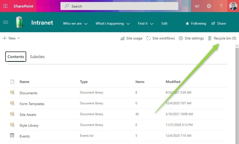 How to use Recycle Bin on SharePoint Microsoft 365 atWork