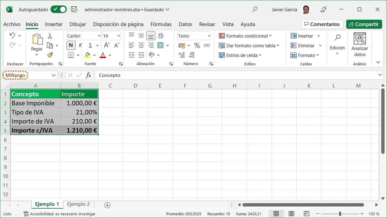 El administrador de nombres en Excel Office a Tope