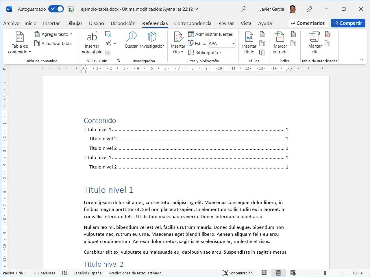 Cómo hacer una tabla de contenido en Word Office a Tope