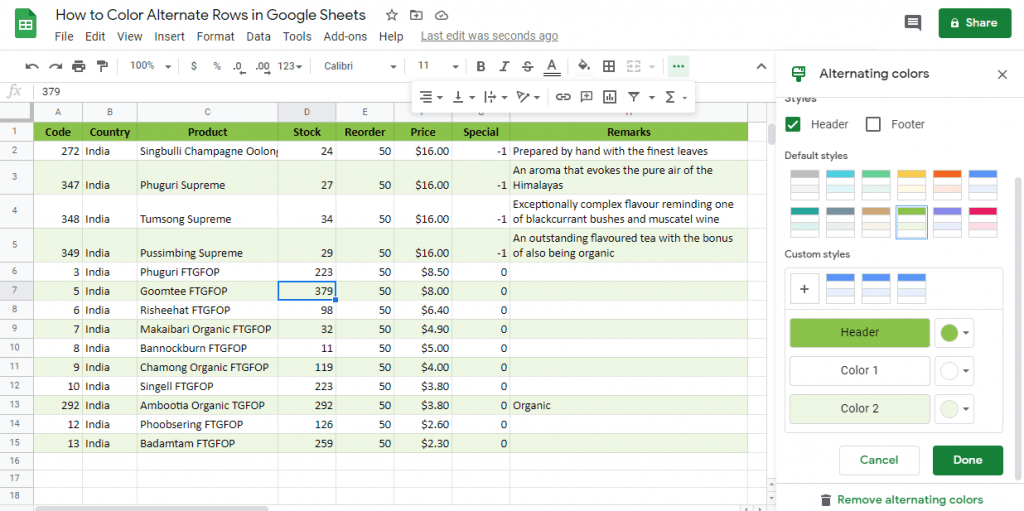 How to color alternate rows in Google Sheets OfficeBeginner
