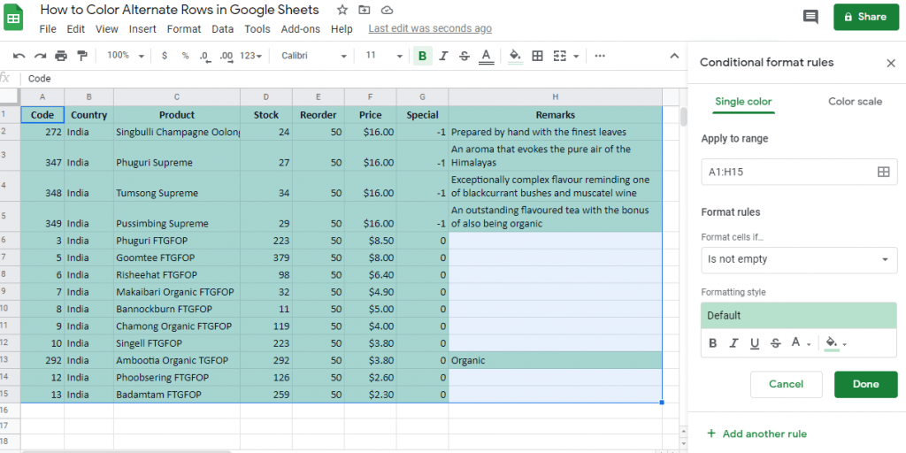 How to color alternate rows in Google Sheets OfficeBeginner