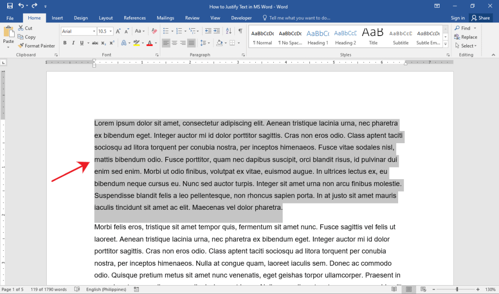 How to justify text in MS Word OfficeBeginner