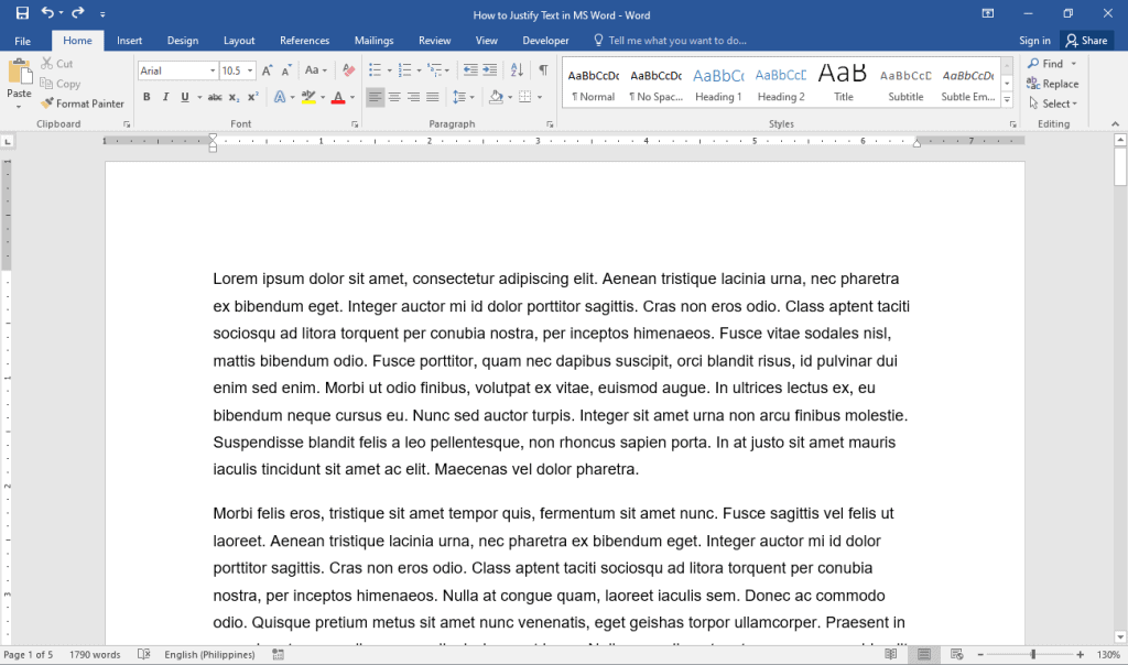 How to justify text in MS Word OfficeBeginner