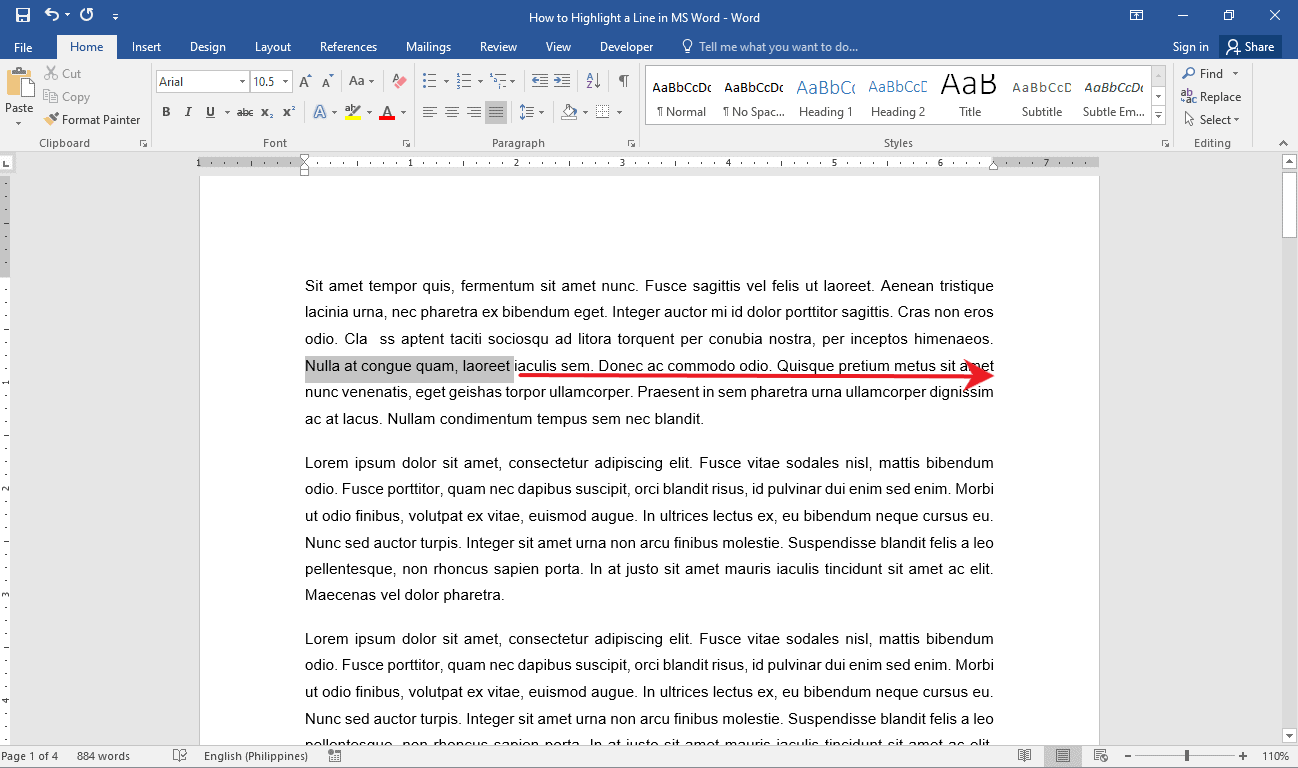 How to highlight a line in MS Word OfficeBeginner