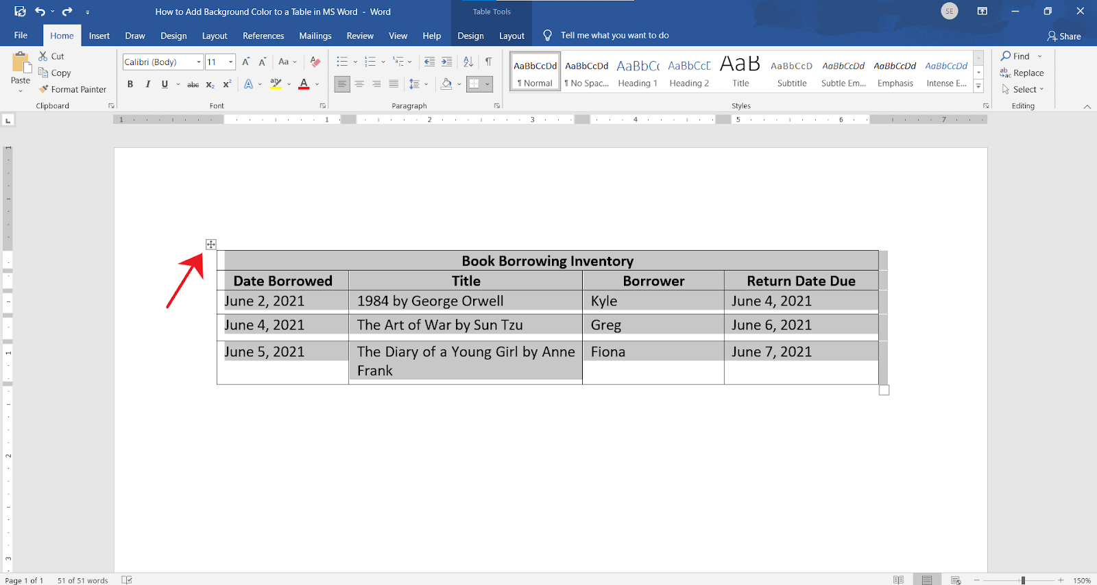 How to add background color to the table in MS Word OfficeBeginner