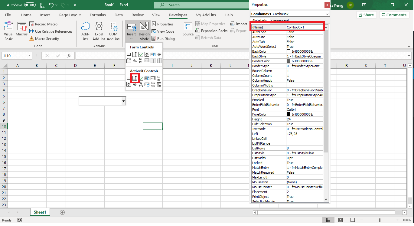 ActiveX Controls ComboBox in Excel VBA