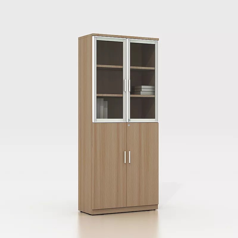 Wooden Bookshelf Office Filing With Glass Door