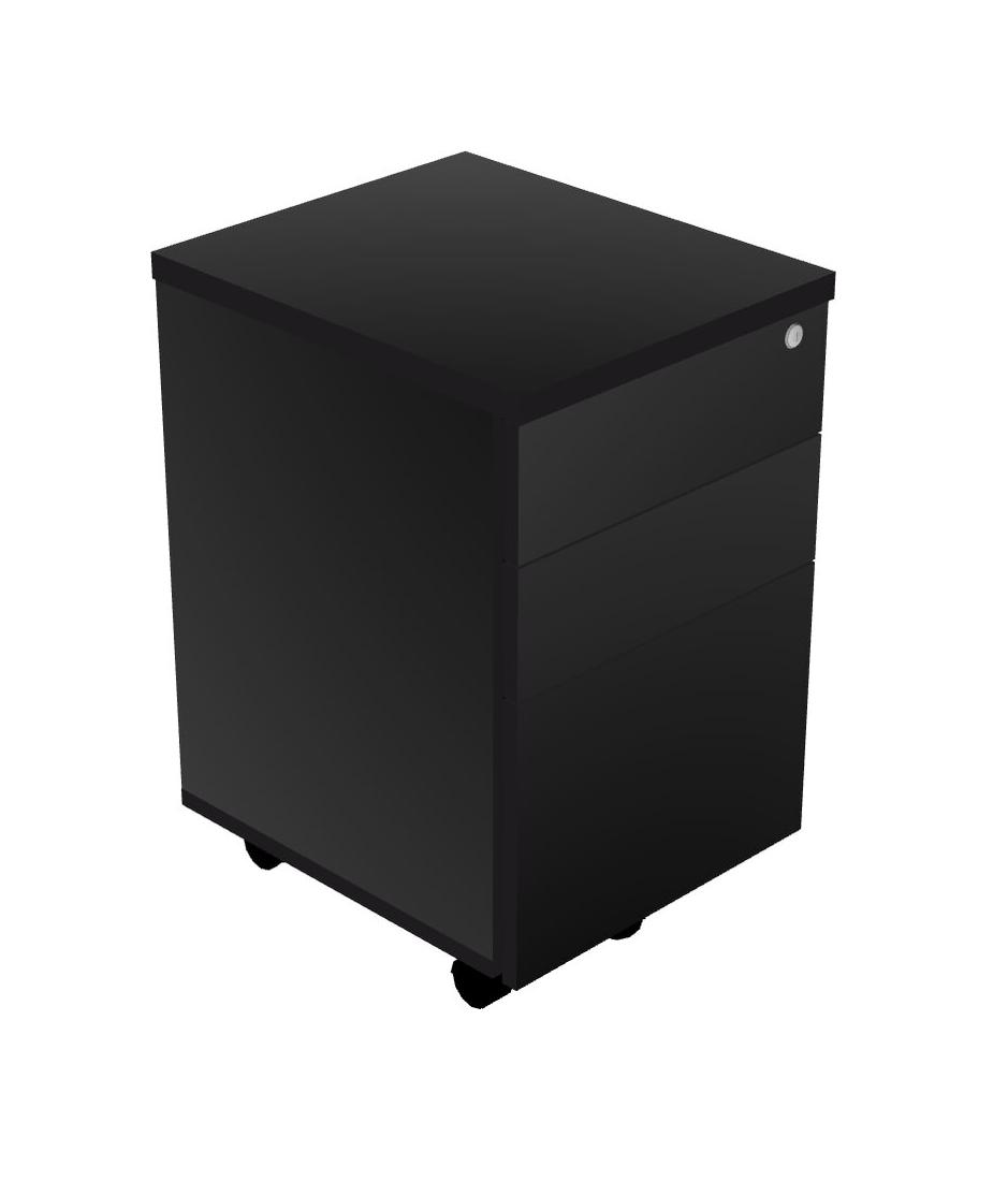 3Drawer Black Wooden Office Mobile Pedestal File Officestock