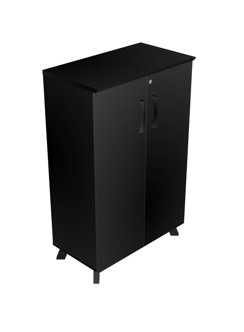Slick Black Office Storage With Lockable Wooden Doors
