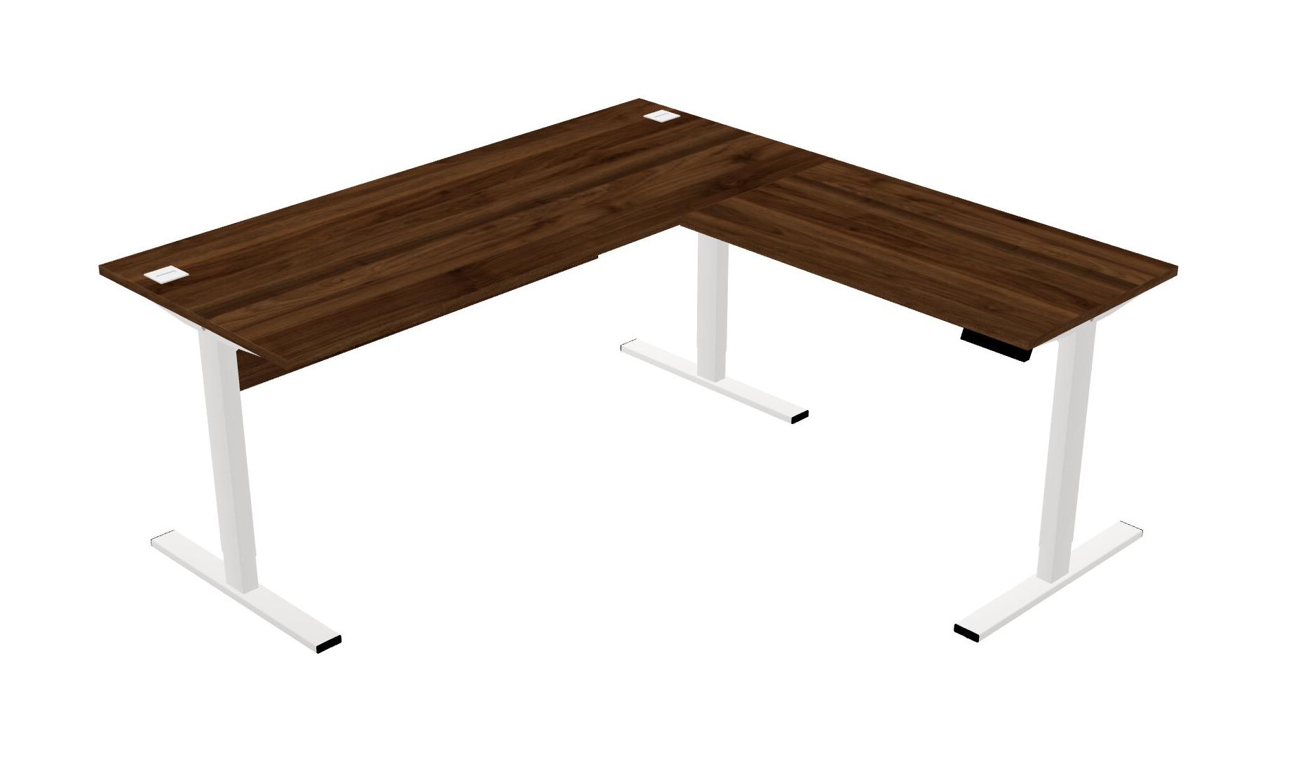 Columbia Walnut L-shaped Height Adjustable Sit-to-Stand Desk + Modesty