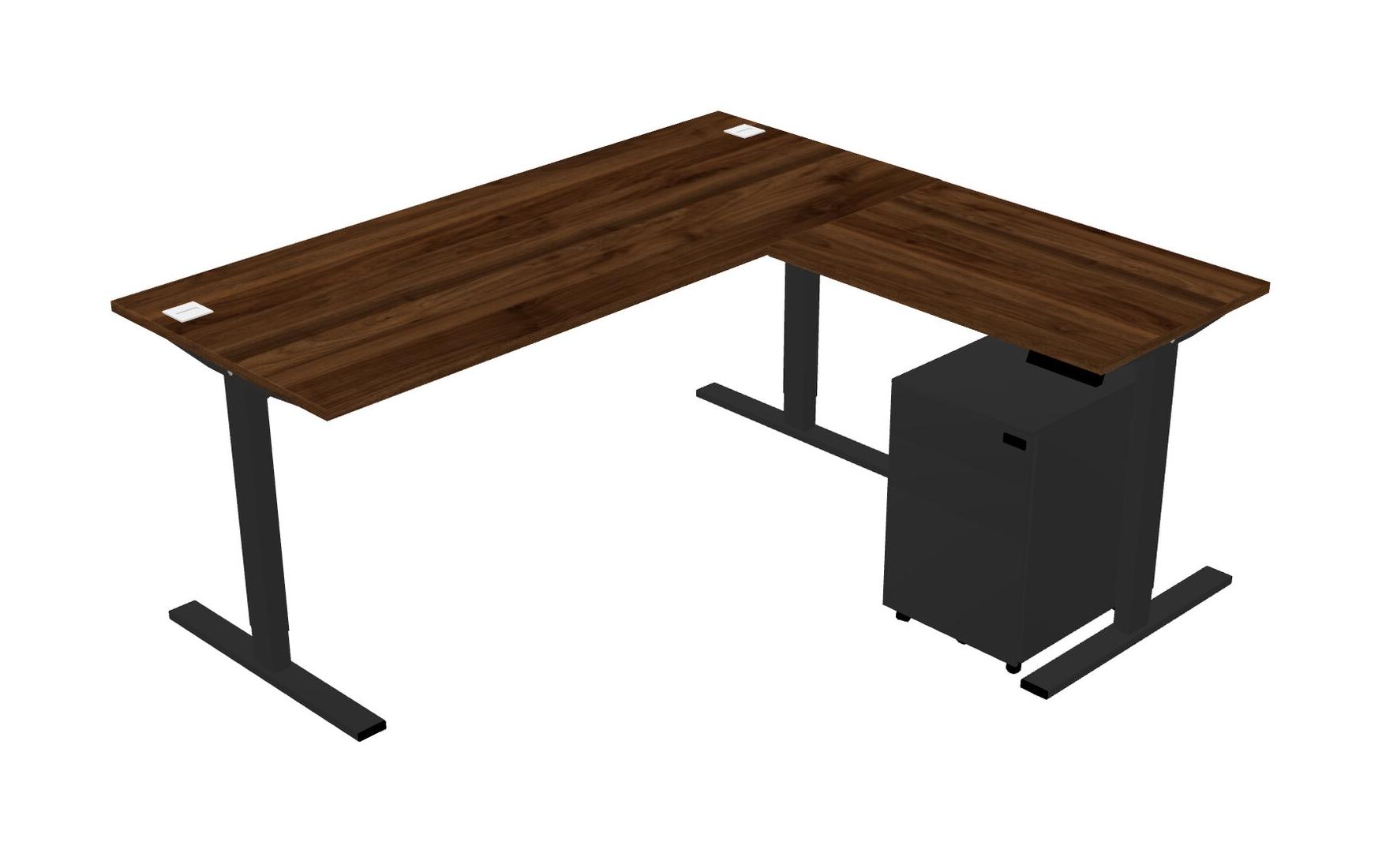 Columbia Walnut L-shaped Height Adjustable Sit-to-Stand Desk + Mobile
