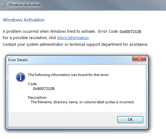 Error code 0x8007232B windows 10 activation issues Support for