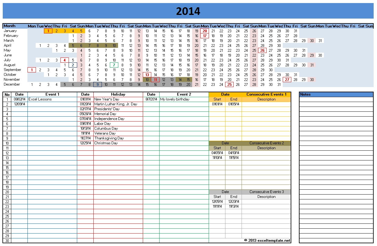 2014 Calendar Templates Microsoft and Open Office Templates