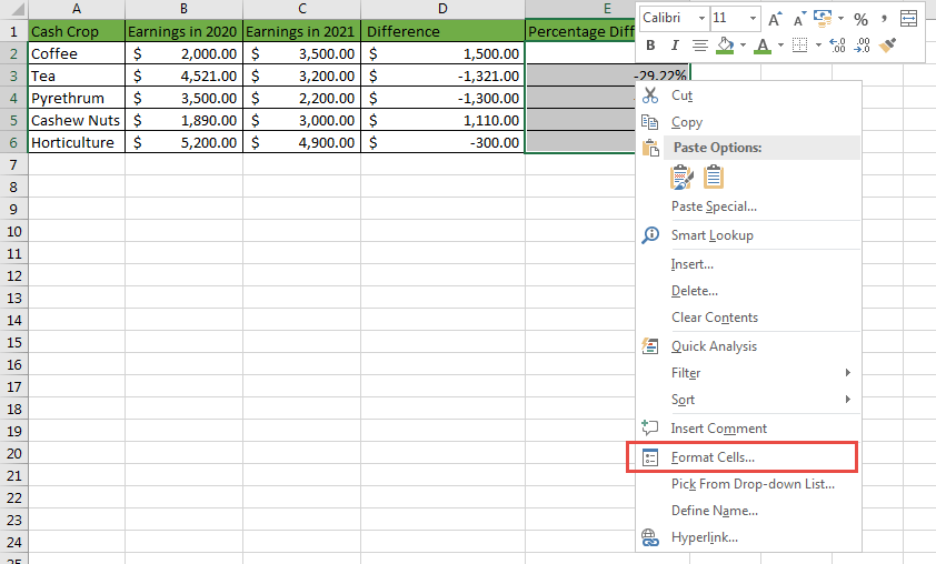 Parentheses for Negative Percent Results in Excel
