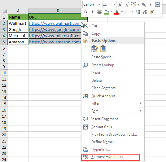 Create or Remove Hyperlinks in Excel
